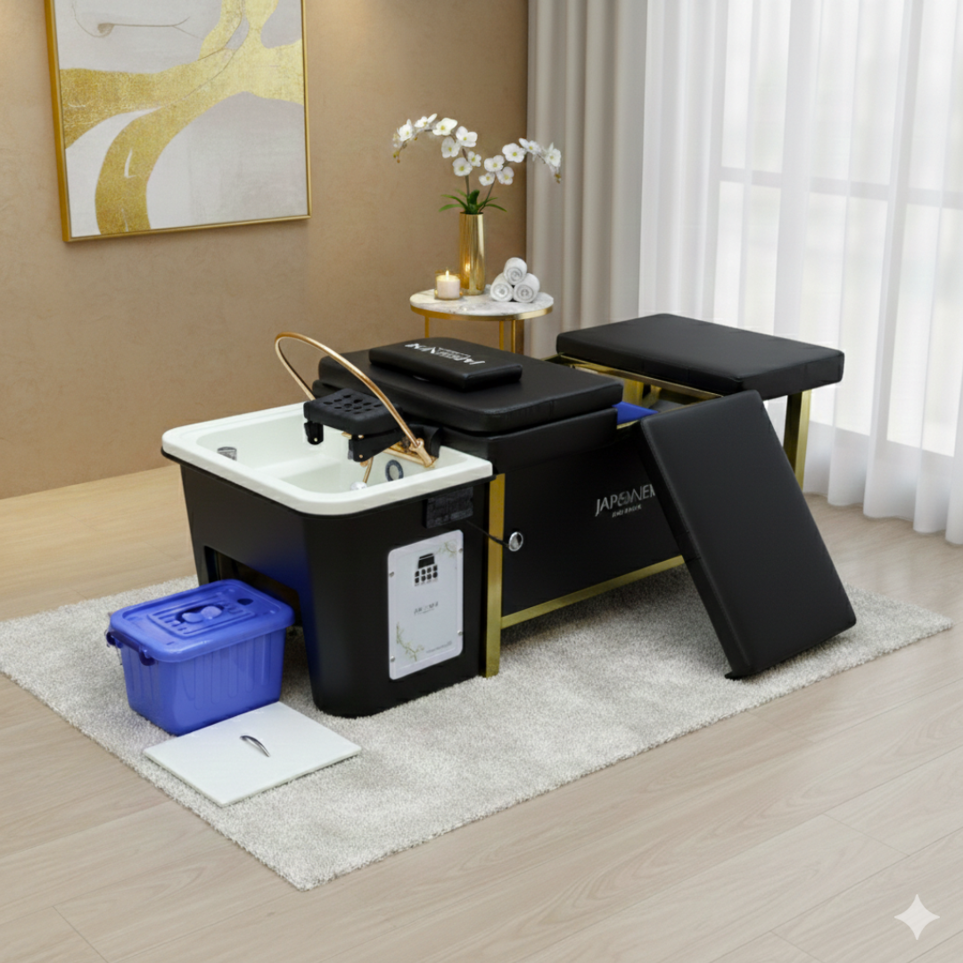 Japanese Head Spa Black Full Bed Unit with Gold Frame- Non-Plumbed