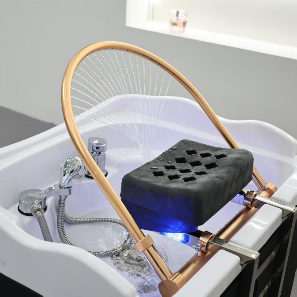 Japanese Head Spa Black Rectangle Hybrid Unit Plumbed (inc. Steamer, Steamer Hood & Water Heater)