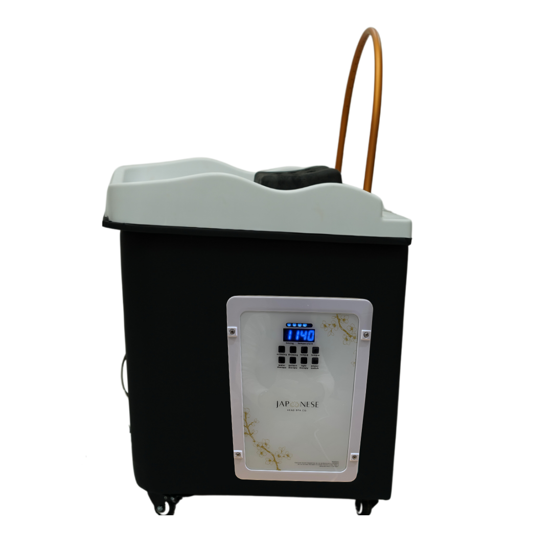 Japanese Head Spa Black Rectangle Hybrid Unit Plumbed (inc. Steamer, Steamer Hood & Water Heater)