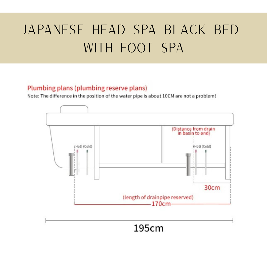Japanese Head Spa Black Full Bed with Foot Spa Plumbed - with Electric Back Rest (inc. Steamer, Steamer Hood & 2 x Water Heater)