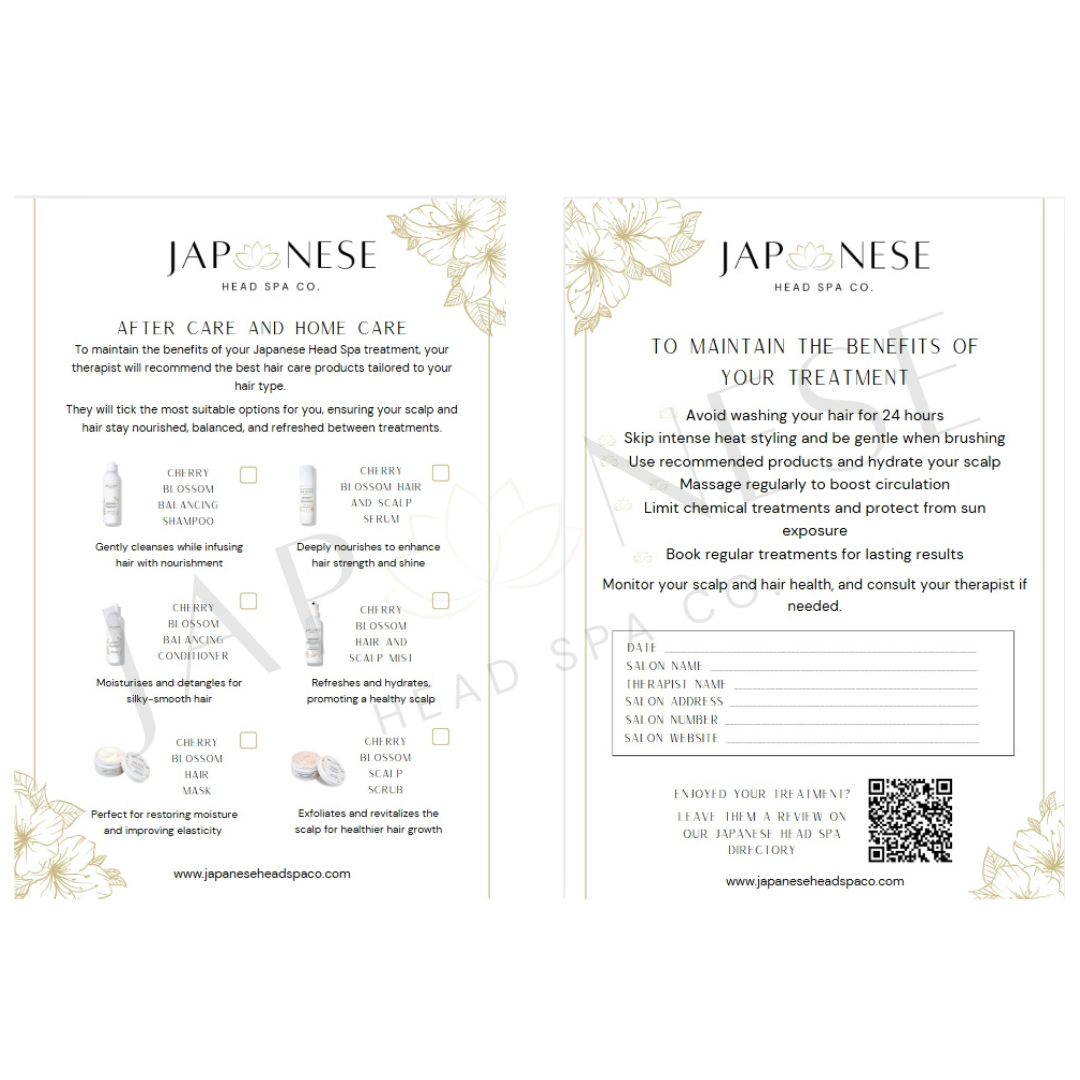 Japanese Head Spa Aftercare Leaflet