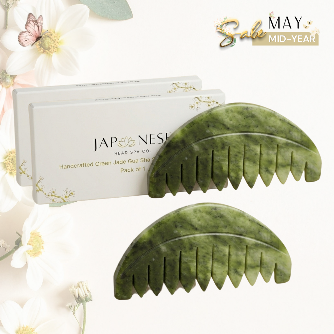 MAY SALE: BUY 1 GET 1 FREE- Green Jade Gua Sha Scalp Massage Tool